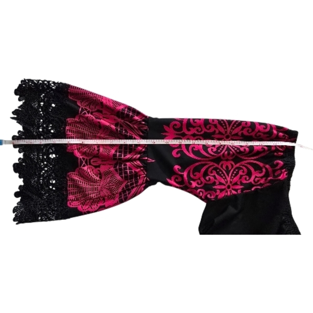 ✨ White Mark Boho Lace Trim Dress XL Black Pink Damask Peasant Tunic Bell Sleeve - Picture 9 of 11